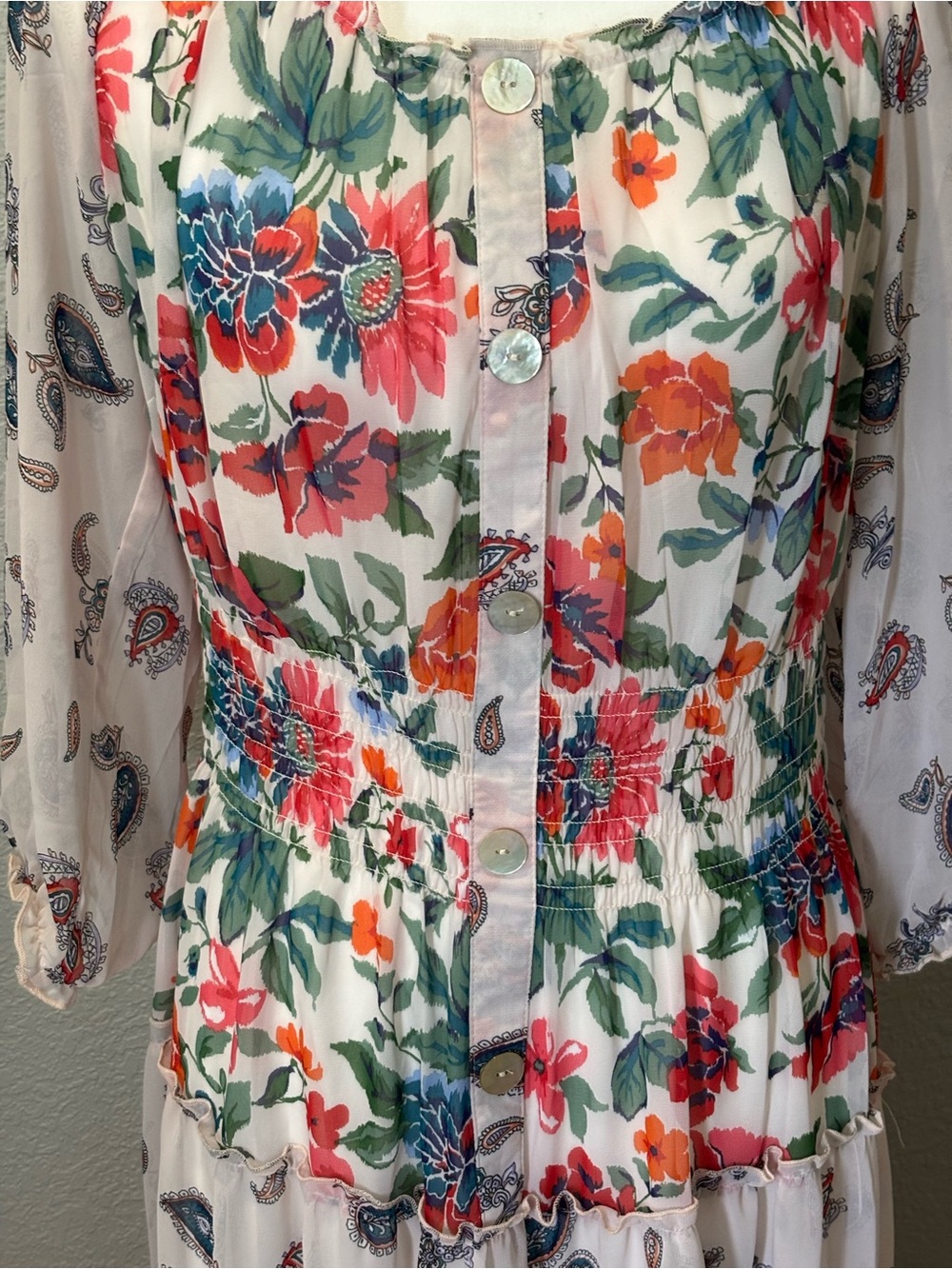 fig and flower White Floral Maxi Dress with Blue & Orange Accents - Picture 5 of 13